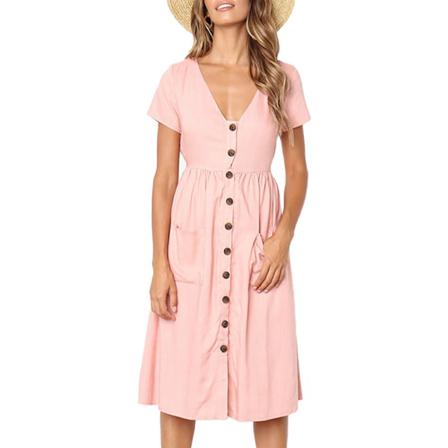 Grön Blå A-line Casual Dam Sommar Vintage Kort Ärm