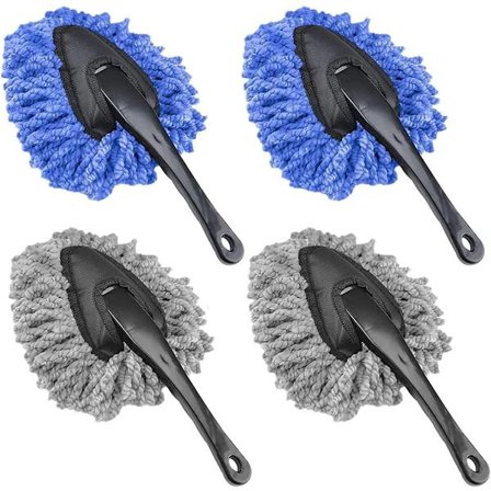 Bil Støvkost, Sæt med 4 Støvsugerbørster, Mikrofiber Bilvaskebørste, Rengøringsbørste, Blød Støvfjerner, med Aftageligt Håndtag, til Brug i Bil, Hjem