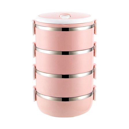 4-lags rund madkasse i rustfrit stål, madopbevaringsboks, børns madkasse til varm mad (pink)