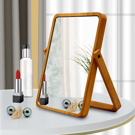 Bordplade Makeup Spejl - Træramme Skrivebordsspejl Høj Klar Rektangel Vægmonterede Spejle Fritstående til Stue, Soveværelse