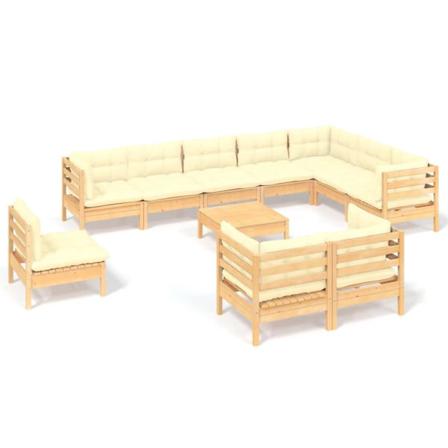 Vidaxl Loungegrupp Med Gräddvita Dynor 11 Delar Massiv Furu Creme