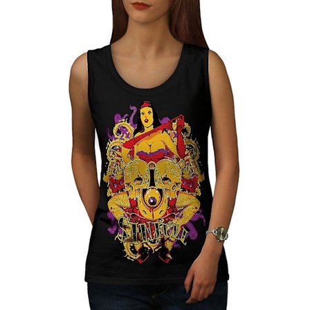 Tjej Naken Hot Skull Kvinnor Blacktank Top | Wellcoda