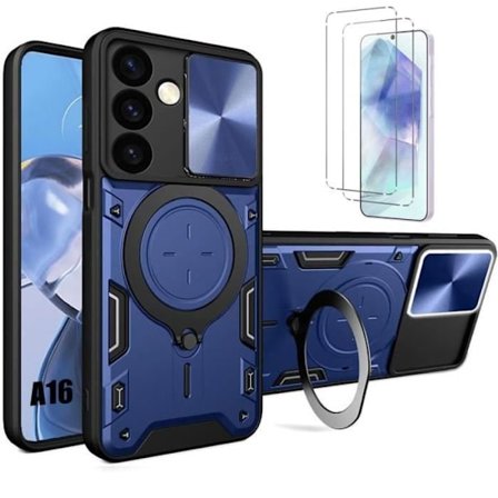 Coque - BOOLING - för Samsung Galaxy A16 - 2 härdade glas - Glidlucka - Stödring