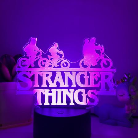 JUSTUP Stranger Things Natlampe 3D LED Illusion Lampe med 16 Farve Fjernbetjening Til Børns Soveværelse Dekorationer Lys -- Sort Sæde