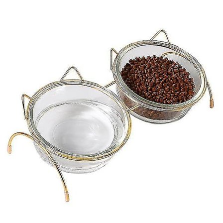 Glass Hundekatt Skål Valpematskål Jernramme Dyreutstyr