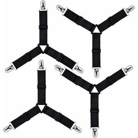 4 Triangel Spännare, Justerbart Lakan, Sängkläder Rem, Lakan, Strykjärn Överdrag, Madrass, Soffa (Svart)