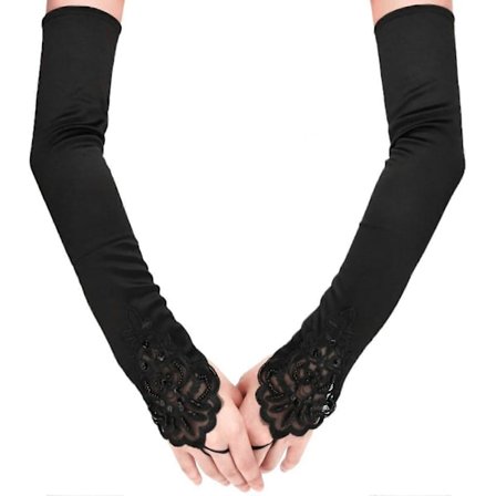 Fingerløse lange handsker med huller, albuelængde, satinhandsker, 48 cm, elastiske operahandsker til aftenfest, 1920'er handsker til kvinder, sort