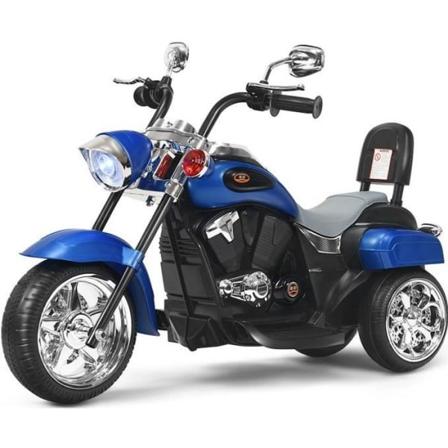 COSTWAY 6V elektrisk motorcykel för barnskoter med 3 hjul ljus- och ljudeffekt, 3 km/h Max, ålder 3+ Chopper Style Blue Blå