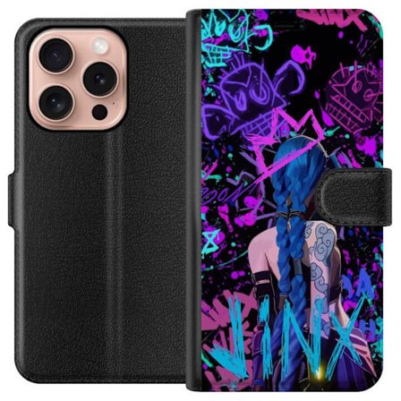 Kompatibel Tegnebogsetui til Apple Apple iPhone 16 Pro Farverig graffiti illustration med en karakter med blåt hår i en urban street art stil