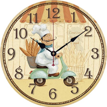 Retro väggklocka väggklocka vardagsrumsdekoration kock konditor tecknad mönster tyst stil, B-3, 34*2*34cm,