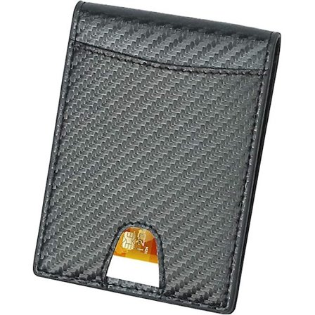 Mænds Kort Holder Kulfiber Korn Dollar Clip Kort Slank Mode Tegnebog Rfid Blokering - Mini Bifold