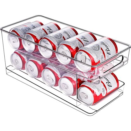 Dåseorganisator af PET-materiale, dobbeltlagsdesign, pladsbesparende drikkevaredåsedispenser til køleskabe, køkkener, detailbutikker, camping, 