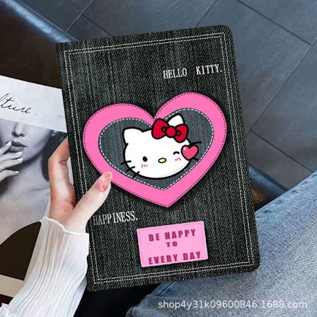 Stilrent skal för iPad 2025 Air 7 11" Denim Kitty Silikon Helt Mjukt