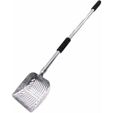 Kattsandsspade med långt teleskophandtag, metallhandtag (svart handtag)