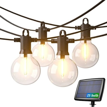 Solcelle-lyskæde udendørs 15,24 m, 25 LED G40, USB-genopladelig, varm hvid dekorationslys_TF_TF