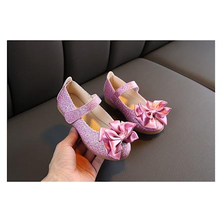 1 Par Barn Glittriga Rosett Dekorerade Klänningsskor Barnflicka Syntetiskt Läder Platta Skor för Uppträdande Rosa 26 Inre Längd 6.3in