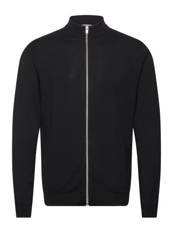 Merino Zip Through Cardigan Knitwear Full Zip Jumpers Svart Lindbergh*Betinget Tilbud