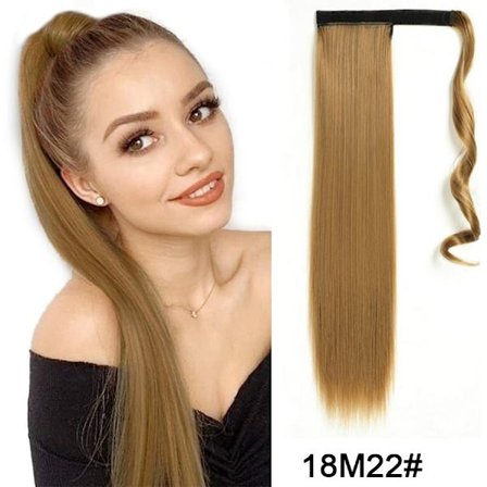 22" synteettiset poninhäntäpidennykset kietoutuvat pitkät suorat tekoponin hännän ympärille pehmeät kiinnikkeet poninhännät tekohiukset