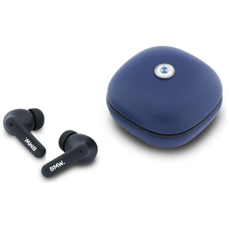 BMW TWS In-Ear Hörlurar Bluetooth ENC Leather Metal Logo - Blå