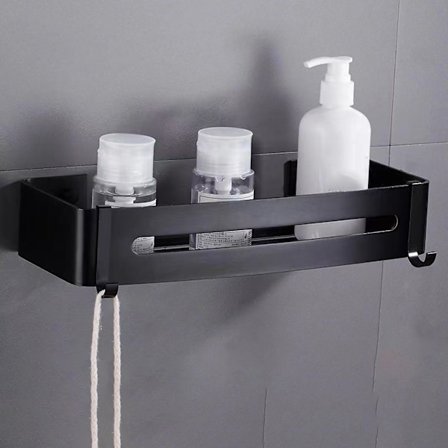 Reikävapaa suihkuteline, alumiiniseos, kylpyhuoneen kulmatelineet, kodin säilytyshyllyt, suorakulmainen, musta