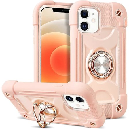 iPhone 12-fodral för iPhone 12 Pro-fodral Kvinnor med Ringstativ Silikon Skyddande Fodral med PC-stötfångare Heavy Duty 3 i 1 Fodral Stötsäkert 