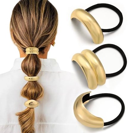 Guld Hårelastikker, 3 stk. Metal Hårelastikker til Tykt Hår - Elegante Geometriske Hestehale Manchet Holdere, Elastiske Ikke-Skadelige Hår Accessories