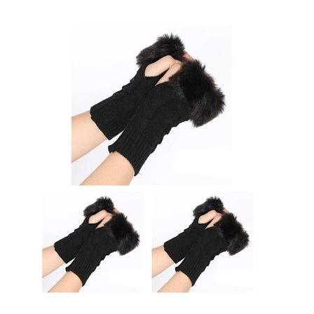 3 Par Halvfingrade Pälsstickade Vantar Varma Pälsdatorvantar B