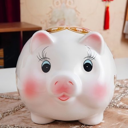 1 stk. Keramisk sparebøsse, dekorativ hvit og blå blomstret sparebeholder med gullaksent, elegant hjemmedekorasjon og meningsfull gave, Hom[D]