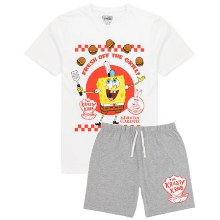 Svampebob Firkant Herre Kort Pyjamassett XXL Hvit/Grå Hvit/Grå White/Grey XXL