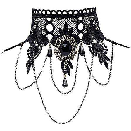 Halloween-kostymsmycken för kvinnor - Steampunk svart spets choker halsband gotiska smycken accessoarer, vampyr choker halsband kostym för 