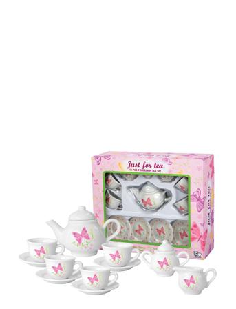 Tea Set "Butterfly" In Porcelain With 13 Parts Toys Toy Kitchen & Accessories Coffee & Tee Sets Lyserød Magni Toys