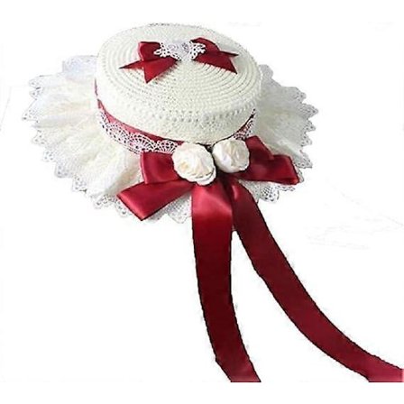 Dam Spets Stråhat til Piger Kvinder, Te Selskab Sommer Strand Solhatte til Kvinder UV-beskyttelse Bredskyggede Hat Rød