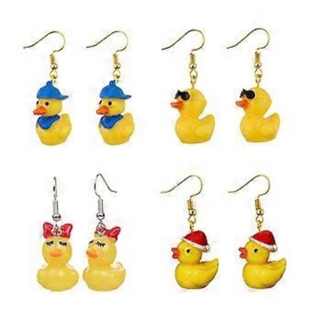 4 par gule andeformede dinglende øreringe, dyreinspirerede øreringe, unikke øresmykker, alsidige ørepynt til kvinder