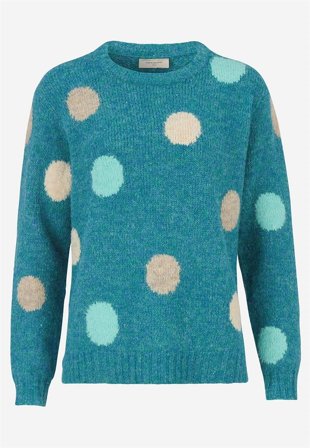 Freequent - Stickad tröja med prickar - turkosmelange - för damer - XL (44) - Cellbes