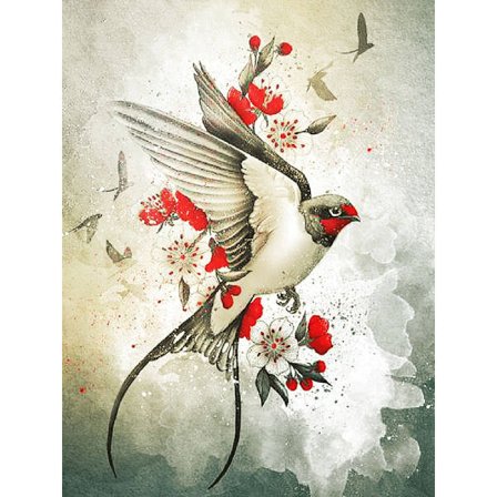 30 x 40 cm, Timanttimaalaus Kukkia ja Lintuja Timantti E