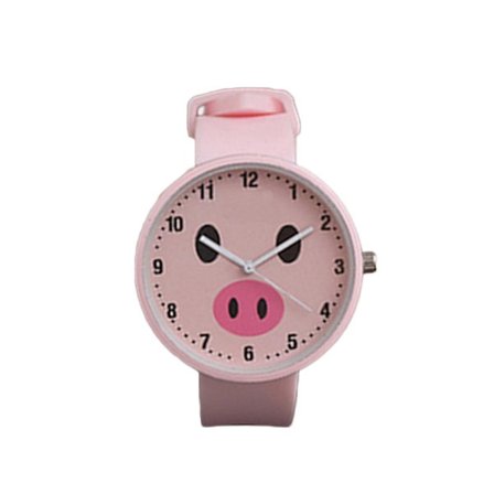 Naievear Sød Kvinde Fisk Gris Rund Skive Silikone Rem Arabiske Tal Analog Kvarts Ur-WELLNGS