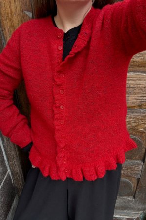 NA-KD Strick-Cardigan aus Wolle-Mix mit Volant - Cardigans - Rot - M (EU 38-40)