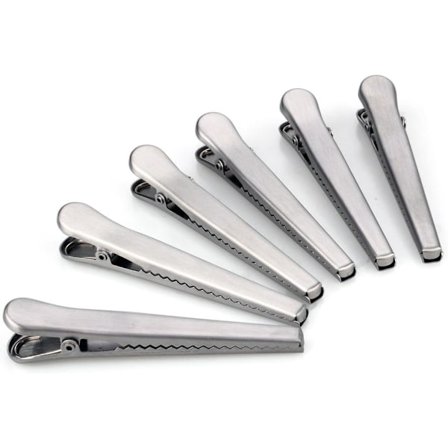 6 st klämmor för påsar i rostfritt stål, tunga, lufttäta, för förvaring/frys