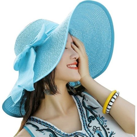 Solskydd för kvinnor, bredbrättad stråhatt, hopfällbar slapp hatt, sommar UV-skydd, strandhatt C1 f blå C1 f blå C1 f blå