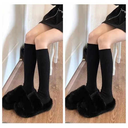 Sort 2 par; Størrelse: One Size - Lange bomuldsstrømper til kvinder, 2 par, varme vinterstrømper, knæstrømper, unisex strikkede strømper