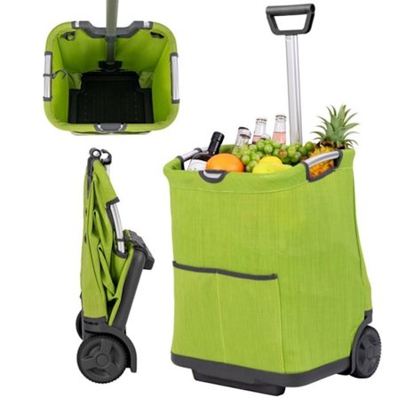 COSTWAY 50L hopfällbar kundvagn med 3 fickor, utdragbart handtag, bärbar vagn för shopping camping picknick