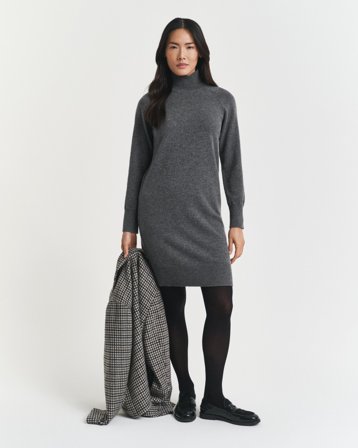 GANT Damen Strickkleid aus superfeiner Lambswool (L) Grau