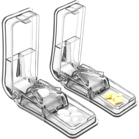 2 stk. Pilleknuser, Professionel Pilledeler til at dele små eller store piller i halve Sort