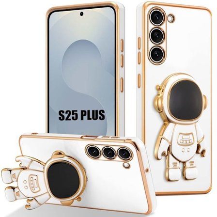 Coque för Samsung Galaxy S25 Plus (S25+), Silikon Skydd med Astronautstöd - Vit