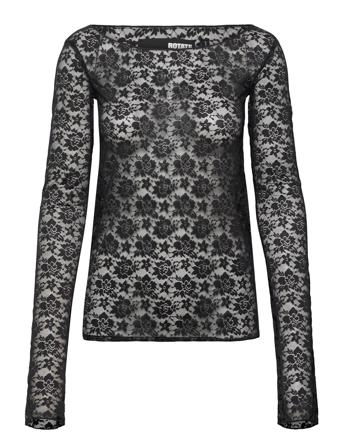 Lace Off Shoulder Top T-shirts & Tops Long-sleeved Svart ROTATE Birger Christensen*Betinget Tilbud