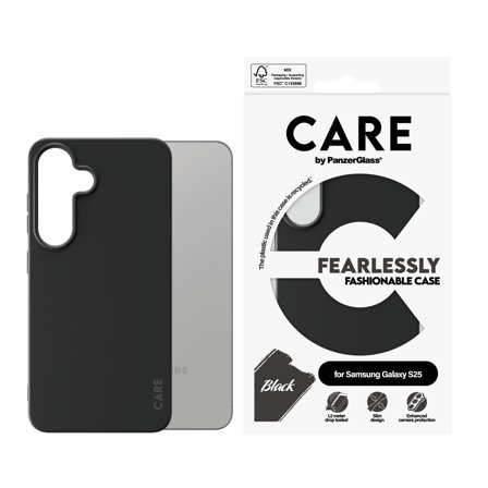 PanzerGlass CARE Galaxy S25 Fashion deksel (sort) Slank design, glatt grep, laget av resirkulert materiale