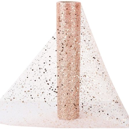 30CM x 10M Organza Tyll Rull Spole med paljetter Bordløper Nonwoven bånd DIY Organza Rull for dekorasjon av bryllupsfest (rose gull)