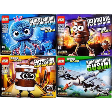 Tralalero Tralala‌ Larlla‌ Figuuri Koottu lelu italialainen Brainrot Tung tung tung sahur Lasten lelut Rakennuspalikat Lahjaverholaatikko