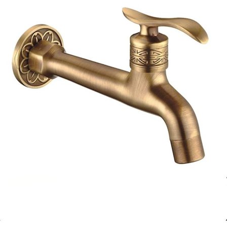 Antik messinghane til vaskeri, badeværelse, vægmonteret vaskemaskinehane, udendørs havehane med én slange, koldhane