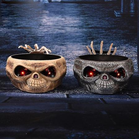 Halloween elektrisk legetøj slikskål med hoppekranie Hånd Skræmmende øjne Fest Uhyggelig dekoration Haunted Skull Bowl Ktv Bar Horror Prop brown